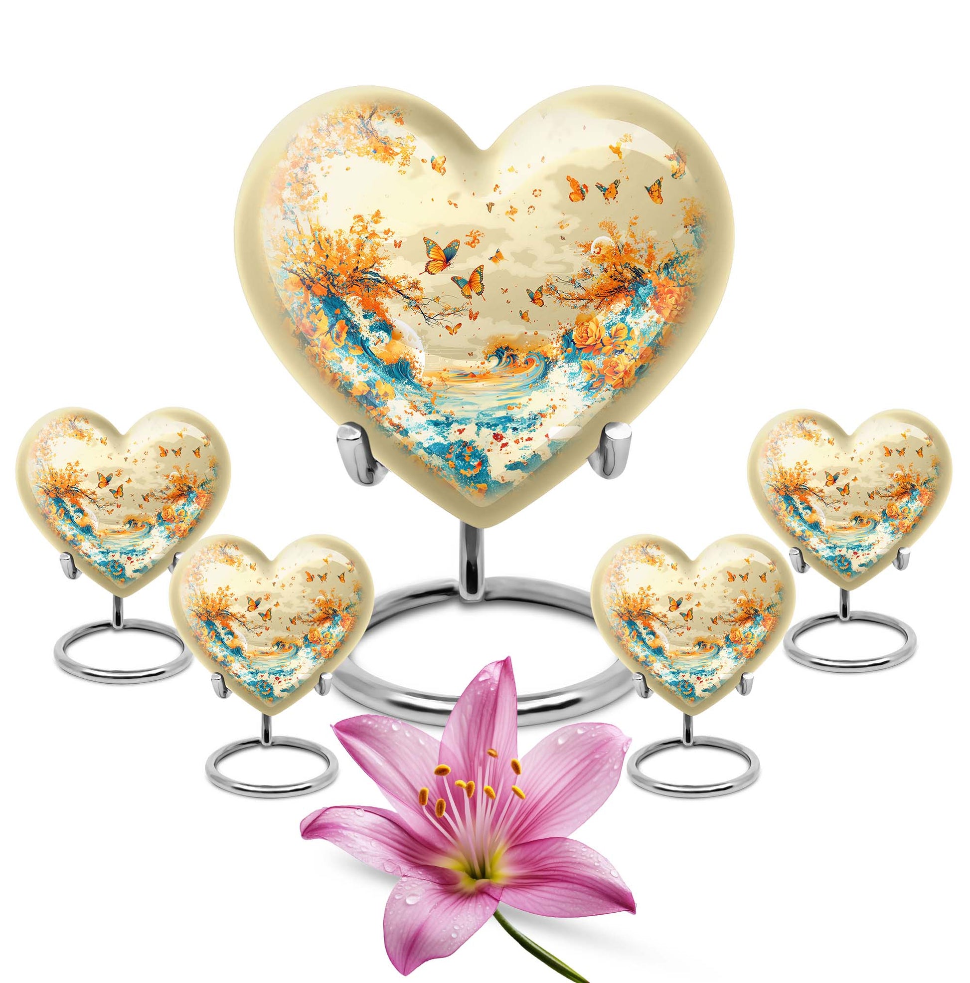 10-inch butterfly themed heart urn for ash burial,