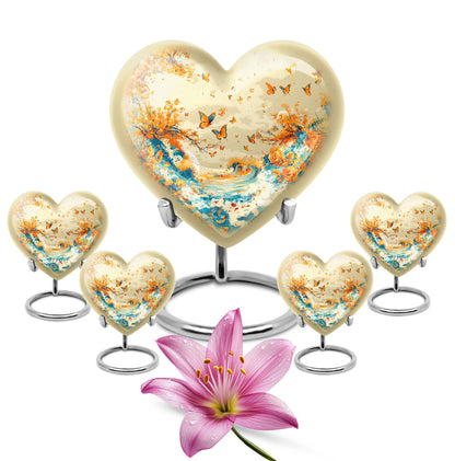 10-inch butterfly themed heart urn for ash burial,
