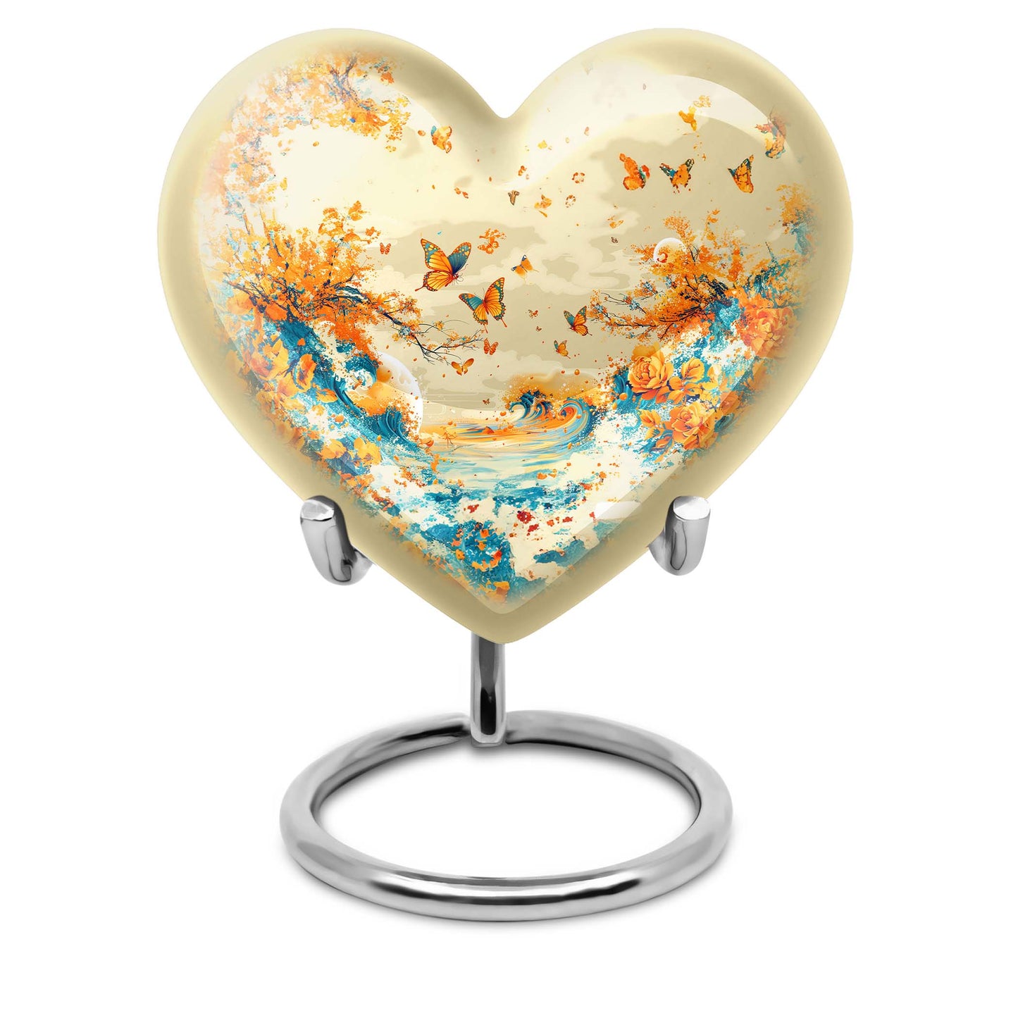 10-inch butterfly themed heart urn for ash burial,