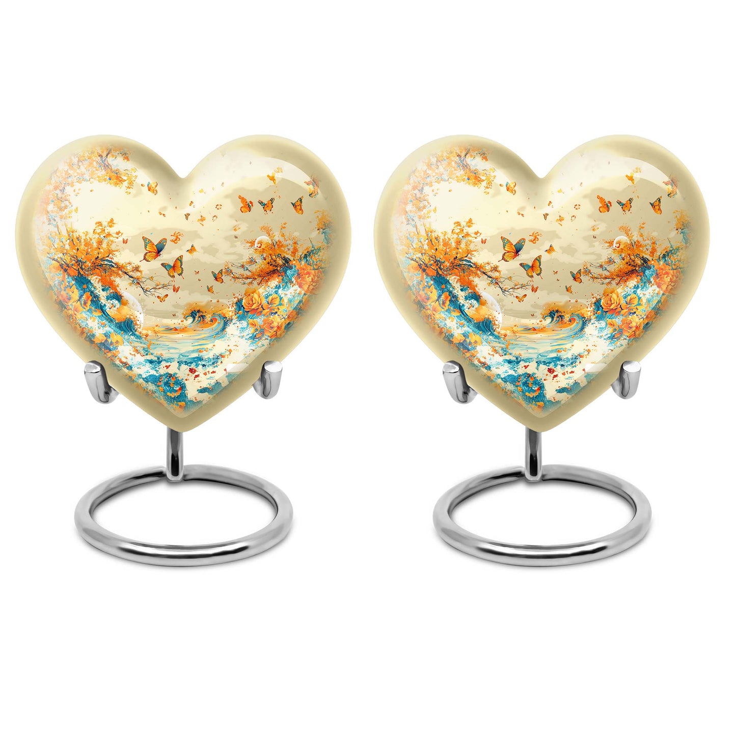10-inch butterfly themed heart urn for ash burial,