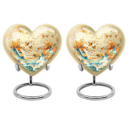 10-inch butterfly themed heart urn for ash burial,