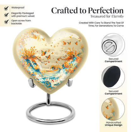 10-inch butterfly themed heart urn for ash burial,