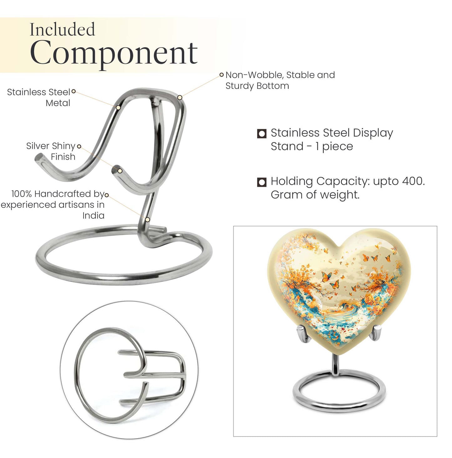 10-inch butterfly themed heart urn for ash burial,