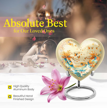 10-inch butterfly themed heart urn for ash burial,