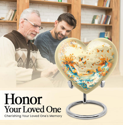 10-inch butterfly themed heart urn for ash burial,