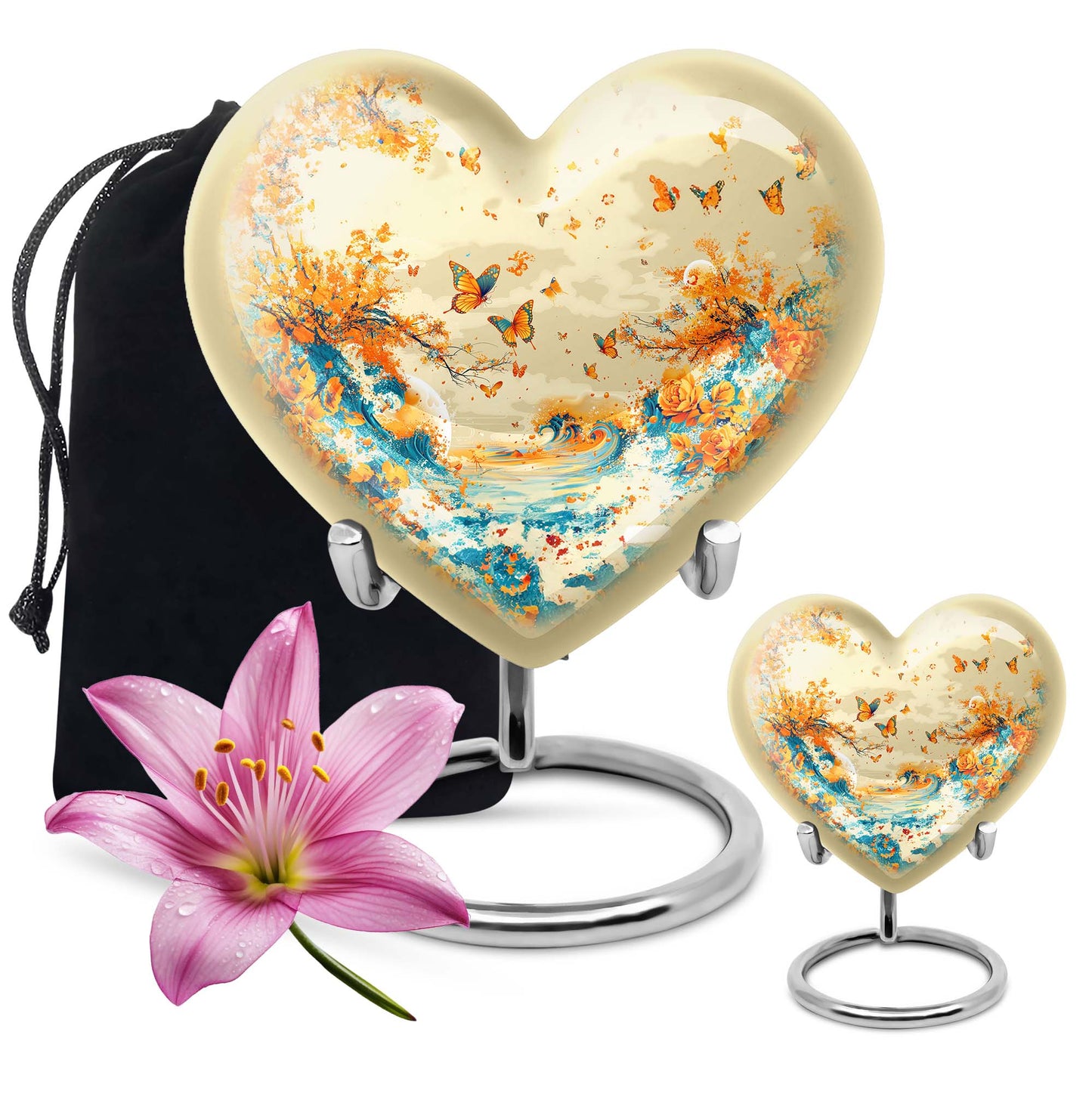 10-inch butterfly themed heart urn for ash burial,