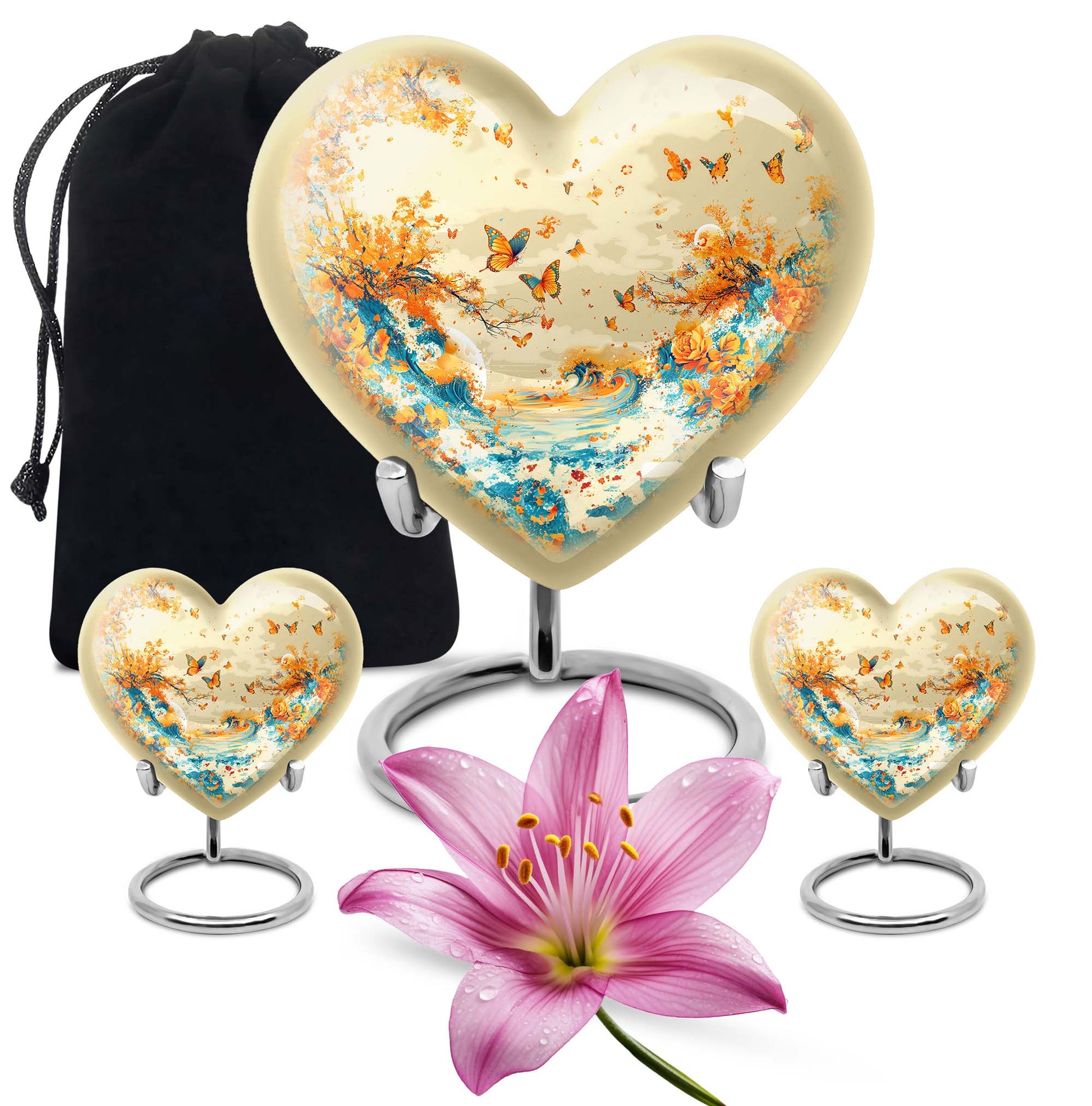 10-inch butterfly themed heart urn for ash burial,
