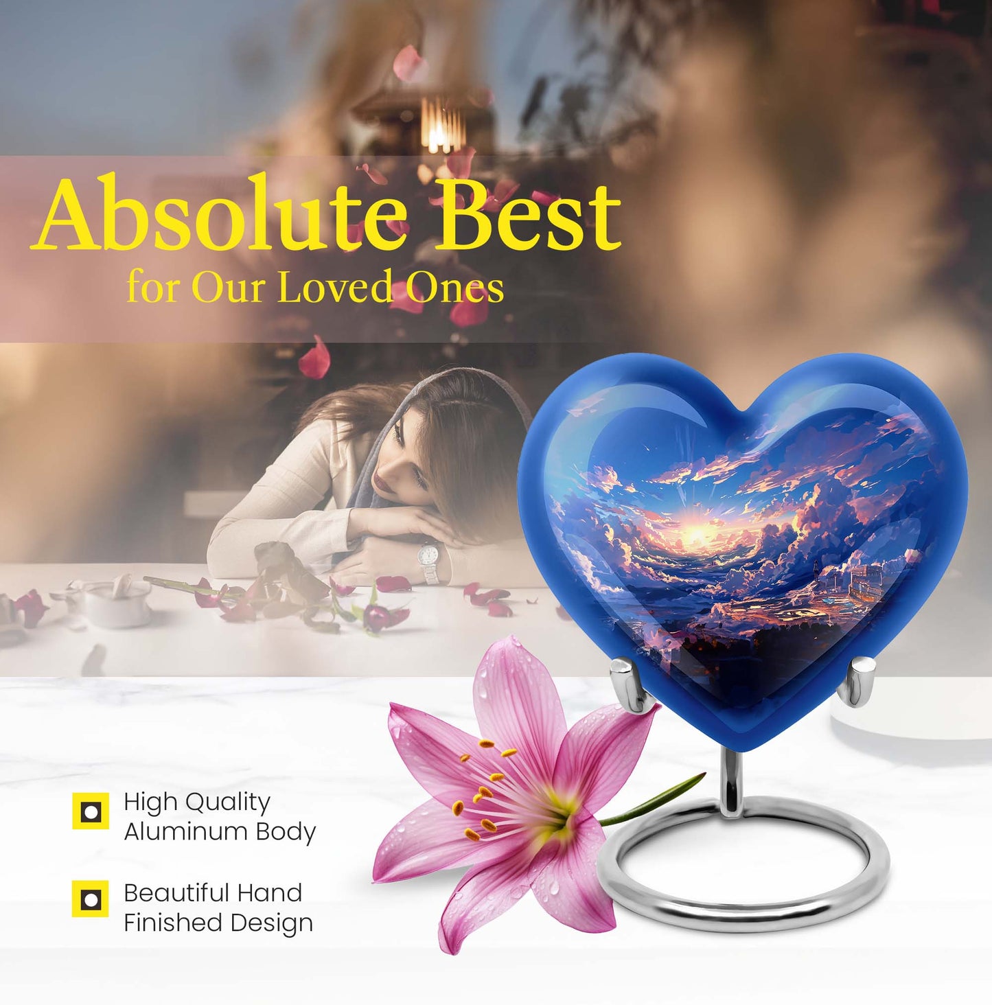 10-inch heart urn themed butterfly for human ashes