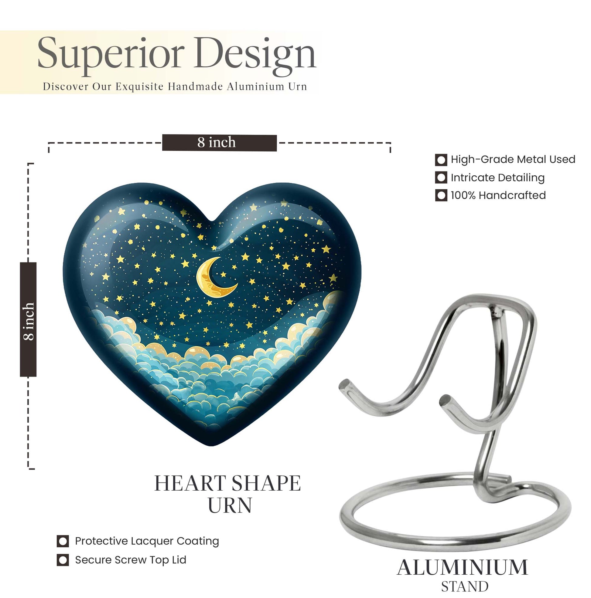 10-inch heart-shaped butterfly themed clouds urn 