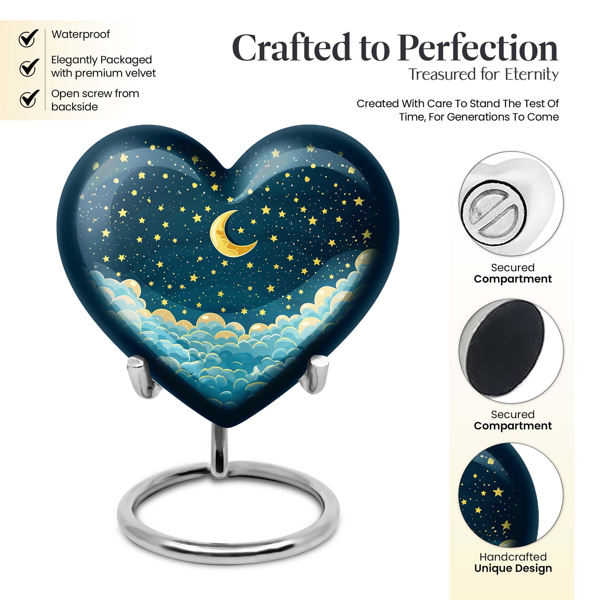 10-inch heart-shaped butterfly themed clouds urn 