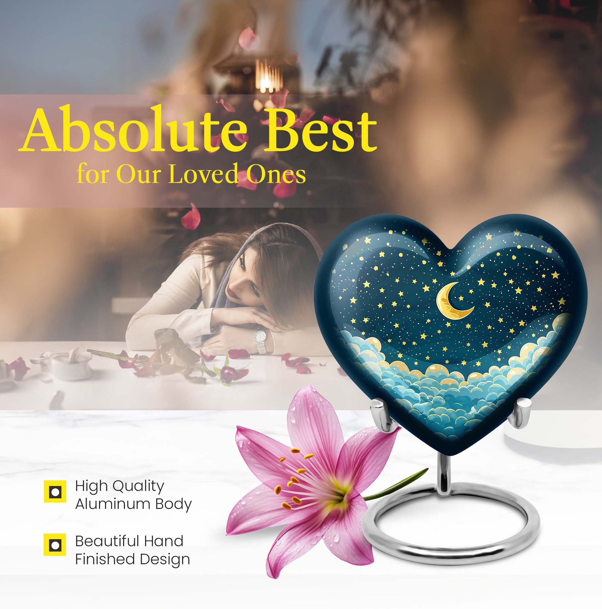 10-inch heart-shaped butterfly themed clouds urn 