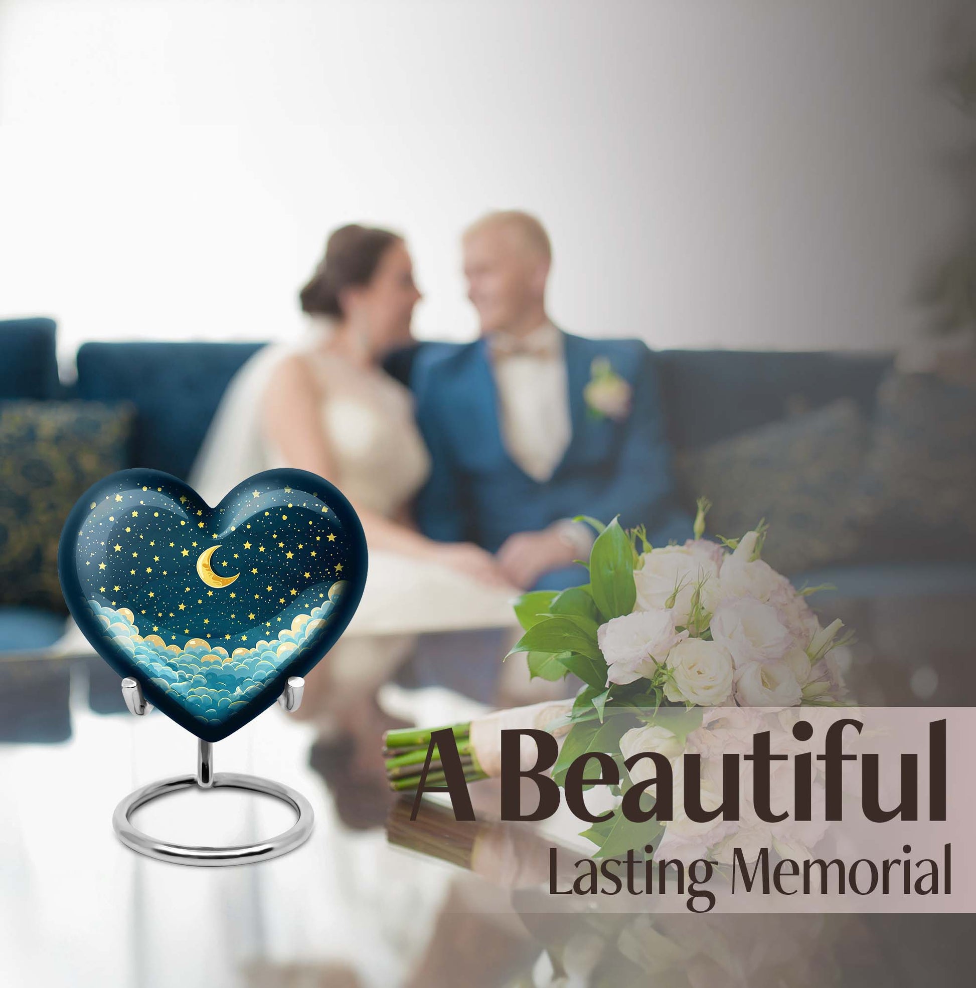 10-inch heart-shaped butterfly themed clouds urn 