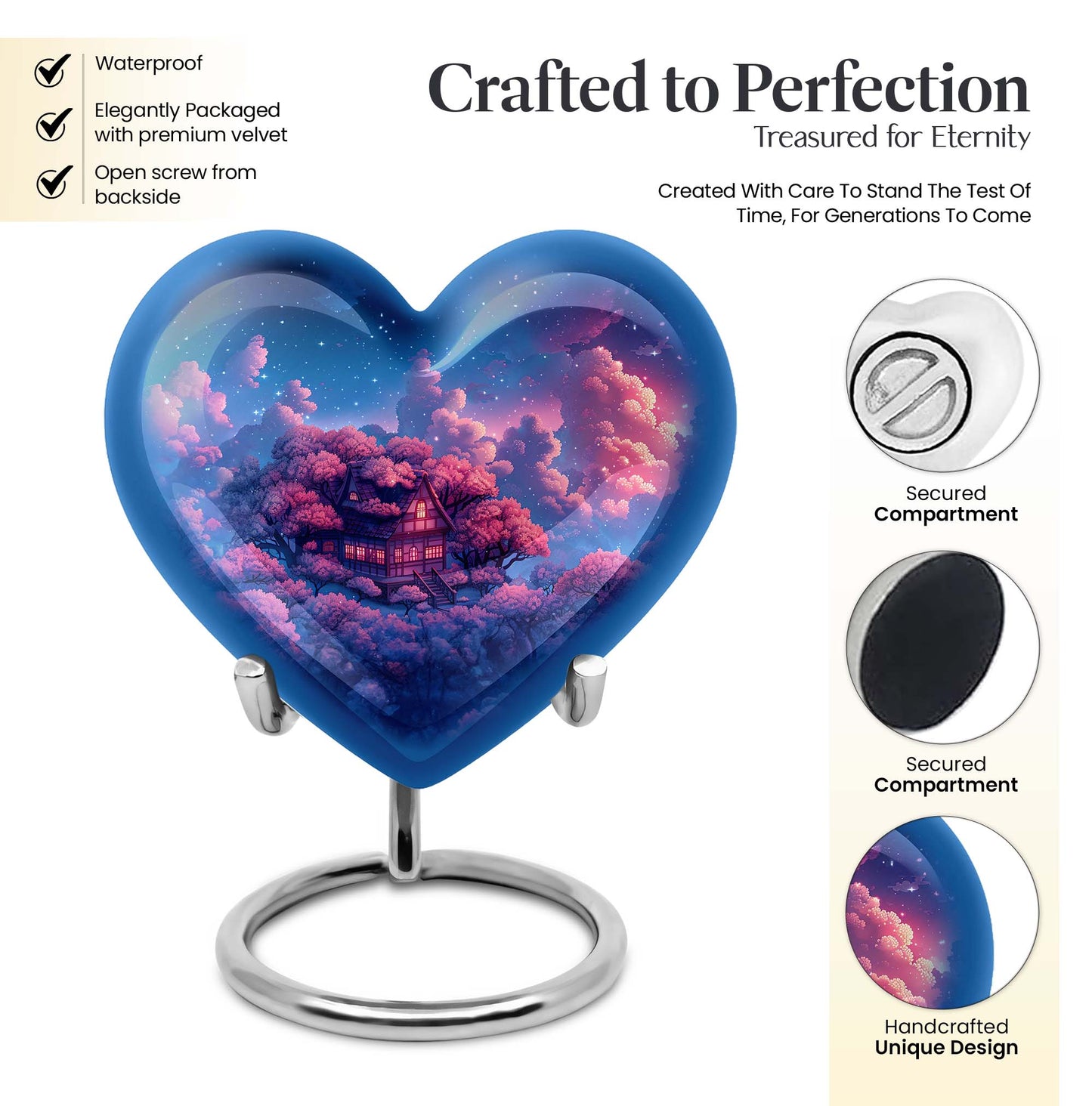 heart urn for storing human ashes