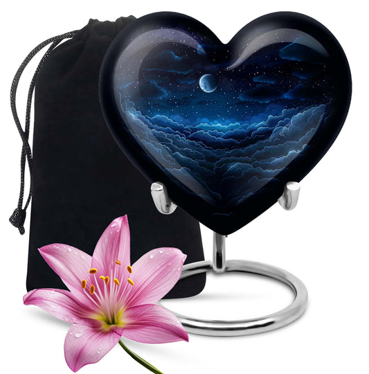 Heart-shaped, butterfly-themed, 10-inch clouds urn for burial ashes