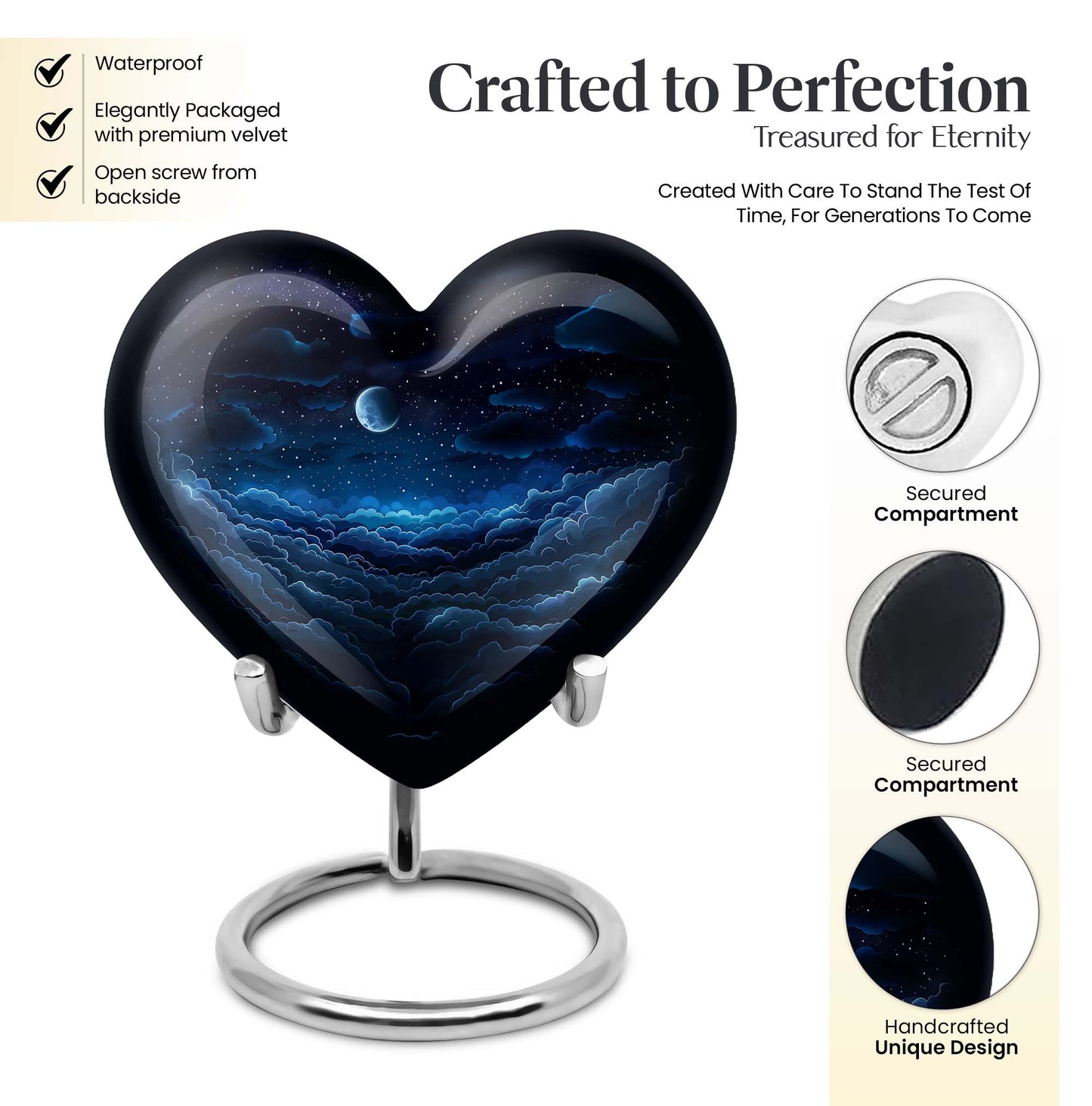 Heart-shaped, butterfly-themed, 10-inch clouds urn for burial ashes