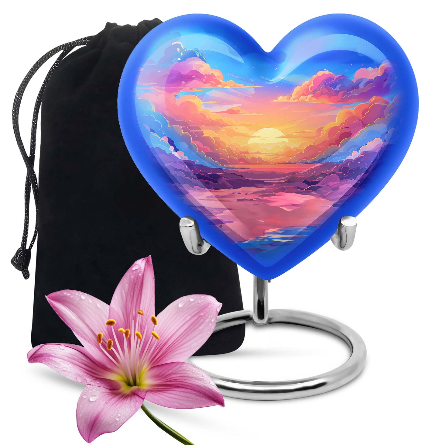 10-inch heart-shaped cloud urn with butterfly theme for mom's memorial