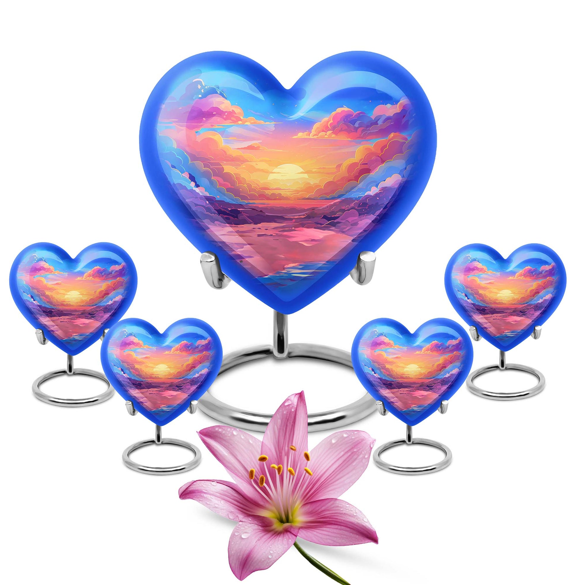 10-inch heart-shaped cloud urn with butterfly theme for mom's memorial