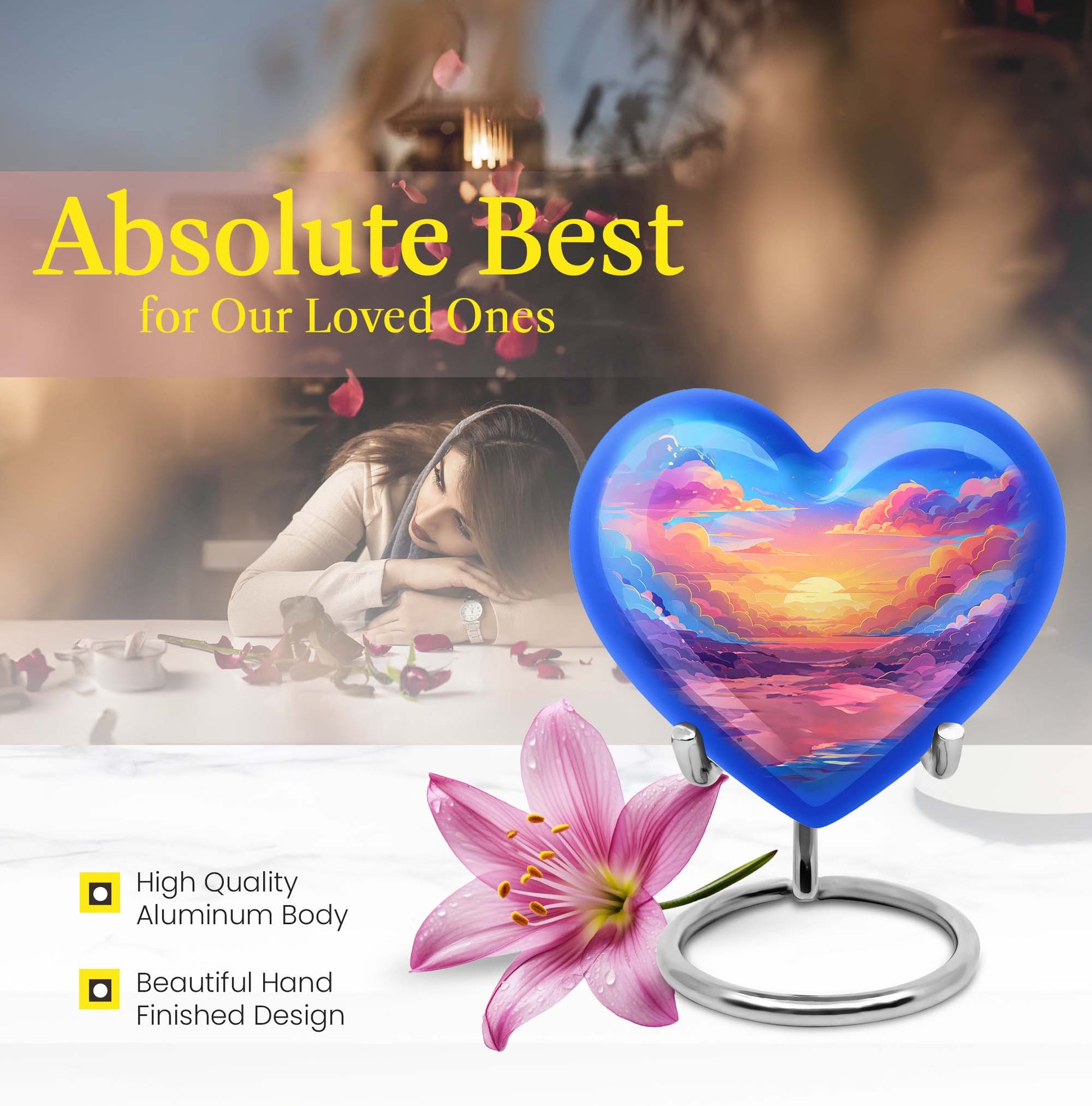 10-inch heart-shaped cloud urn with butterfly theme for mom's memorial