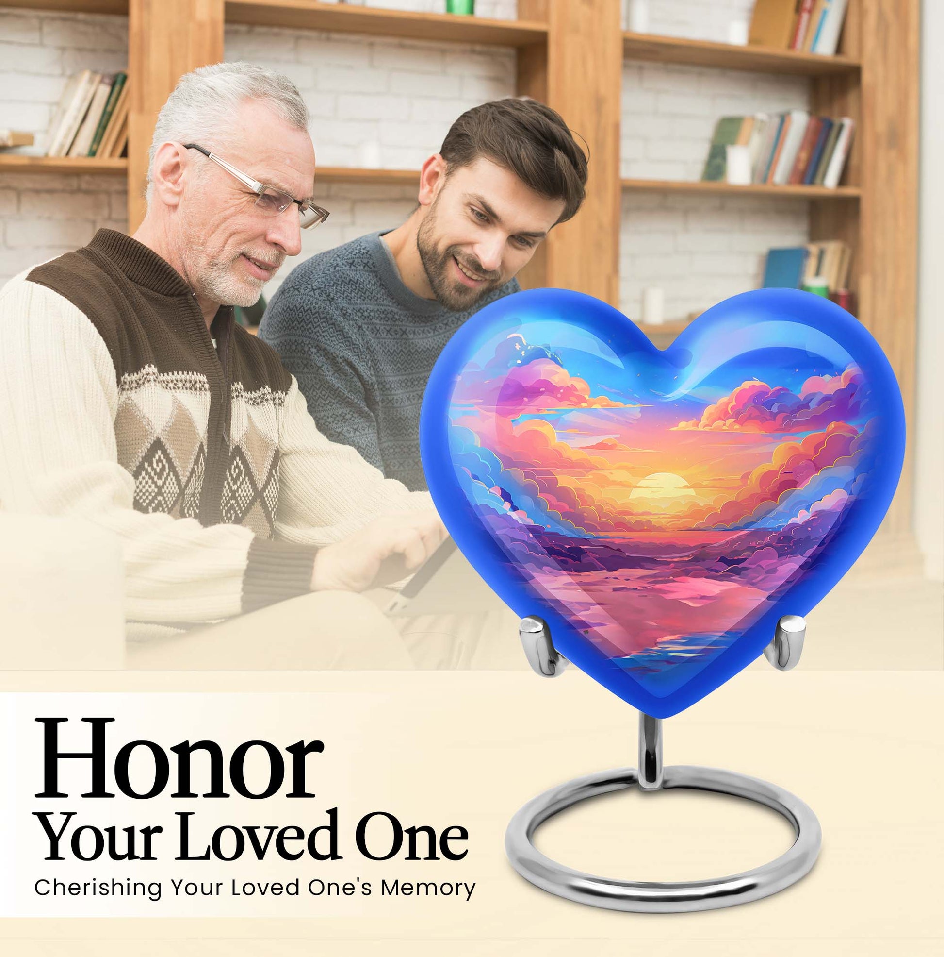 10-inch heart-shaped cloud urn with butterfly theme for mom's memorial