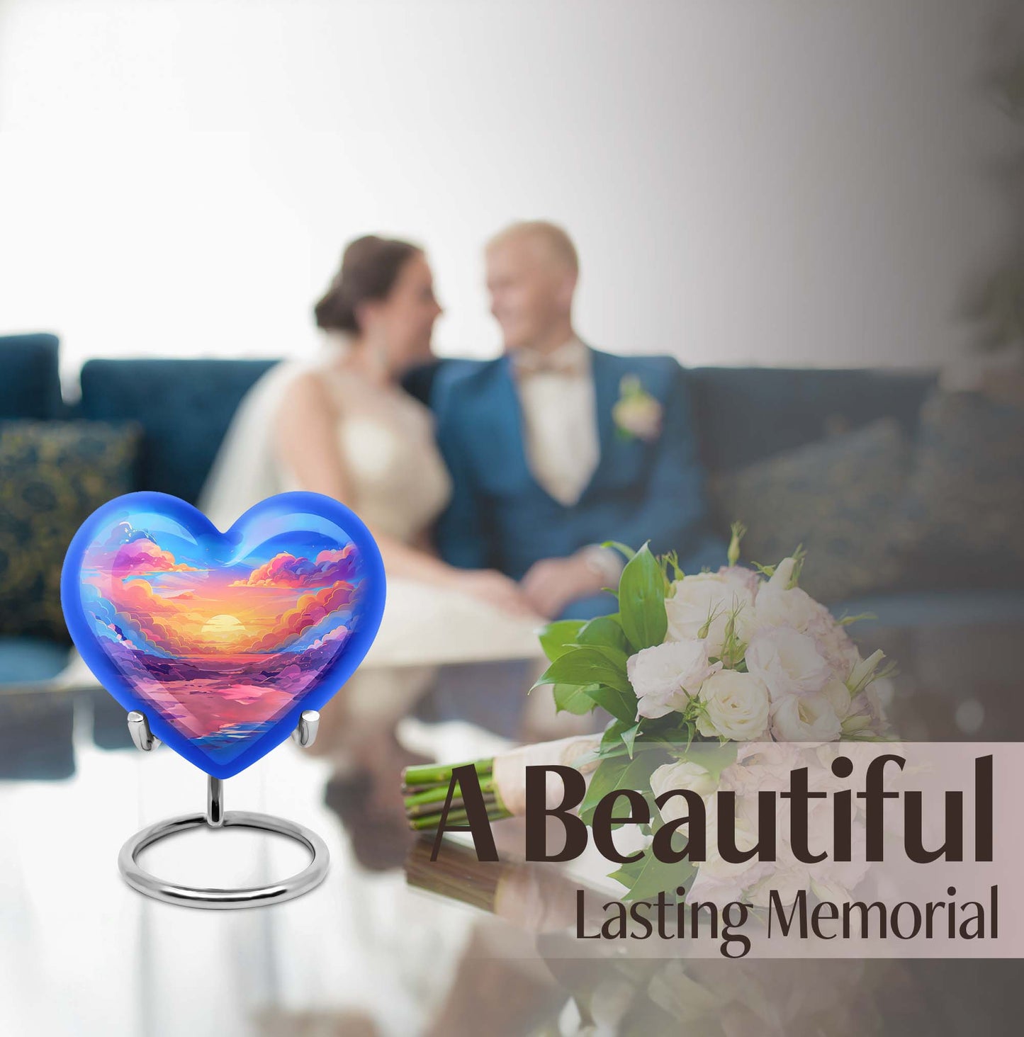 10-inch heart-shaped cloud urn with butterfly theme for mom's memorial