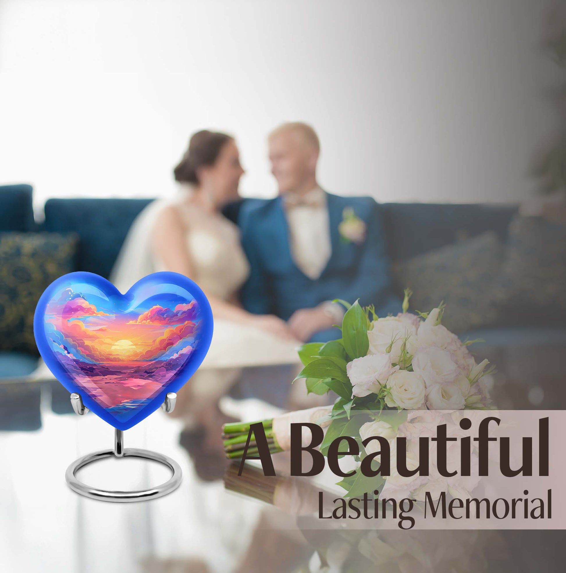 10-inch heart-shaped cloud urn with butterfly theme for mom's memorial