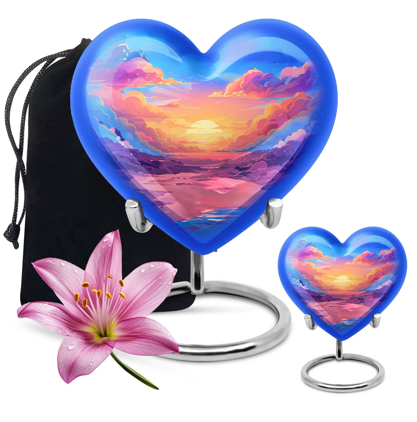 10-inch heart-shaped cloud urn with butterfly theme for mom's memorial