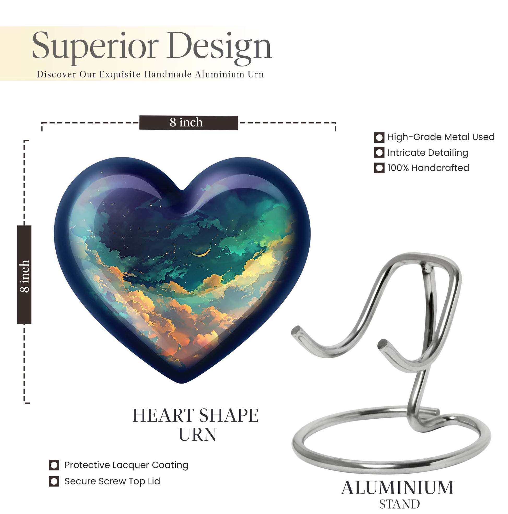 10-inch Heart Urn, cloud burial urn in aluminium
