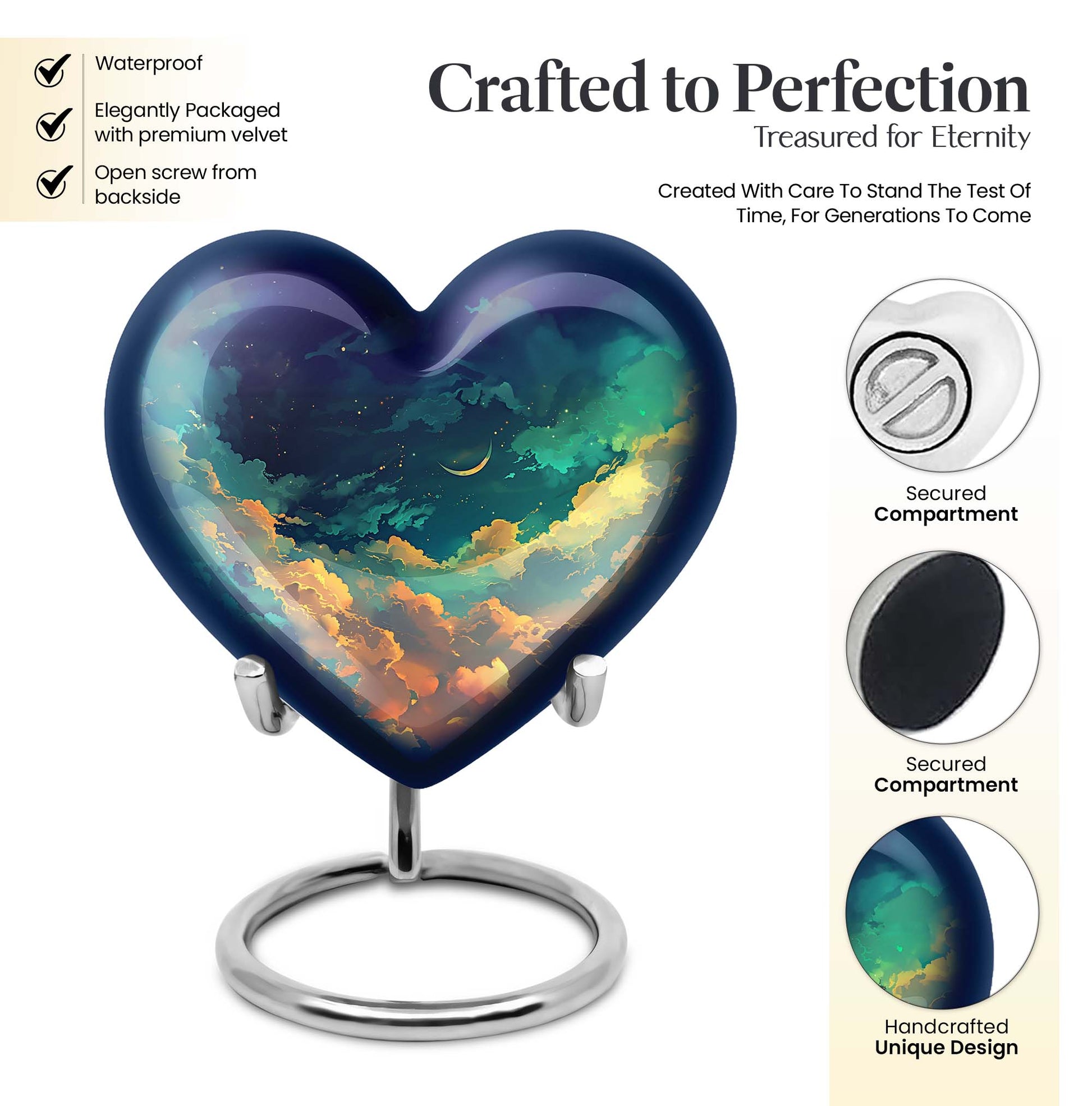 10-inch Heart Urn, cloud burial urn in aluminium