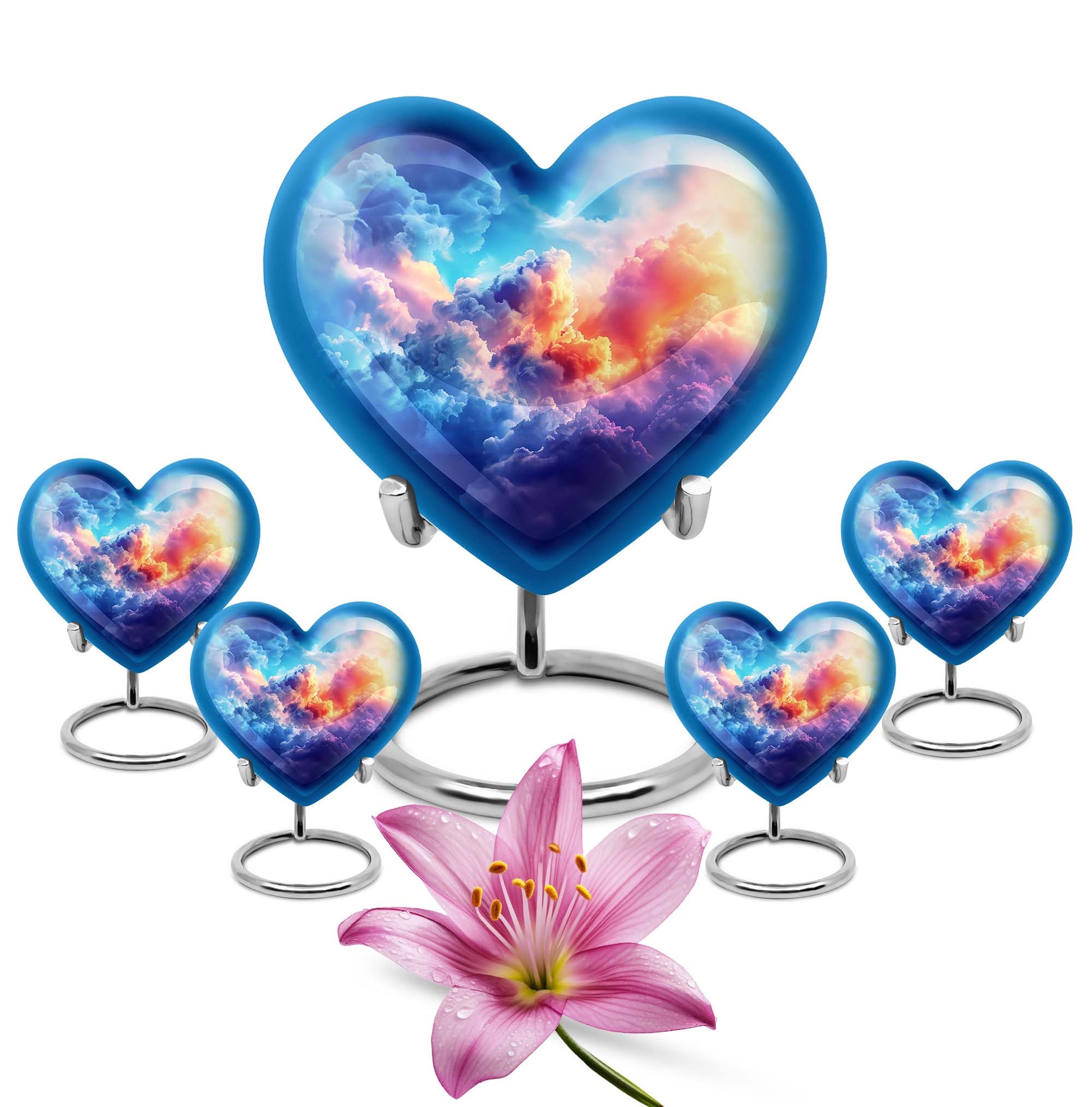 Clouds Theme Large Urn With 4 Keepsake Urn