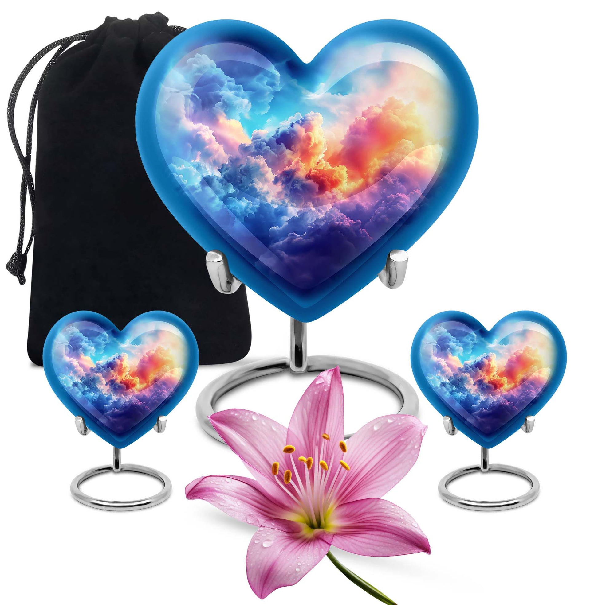 Clouds Theme Large Urn With 2 Keepsake Urn