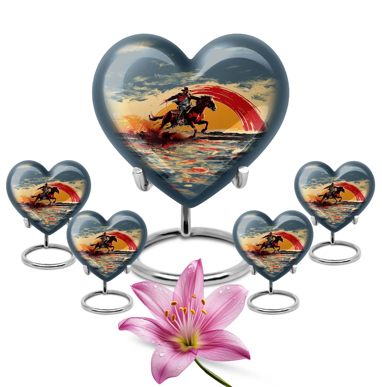 Cowboy Theme Large Urn With 4 Keepsake Urn