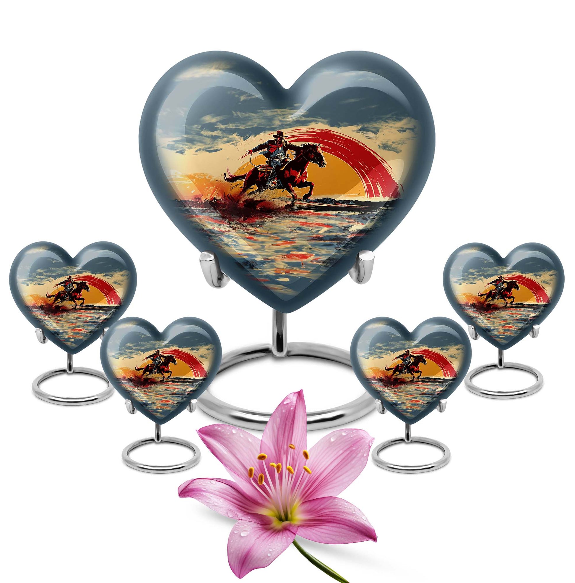 Cowboy Theme Large Urn With 4 Keepsake Urn