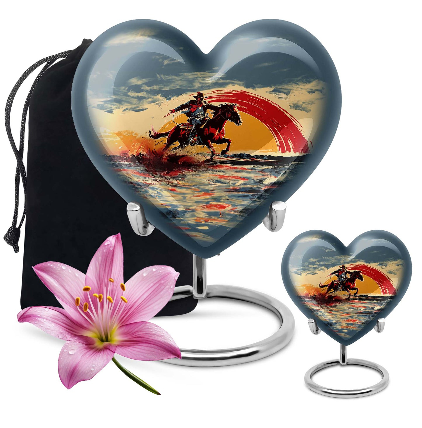 Cowboy Theme Large Urn With 1 Keepsake Urn