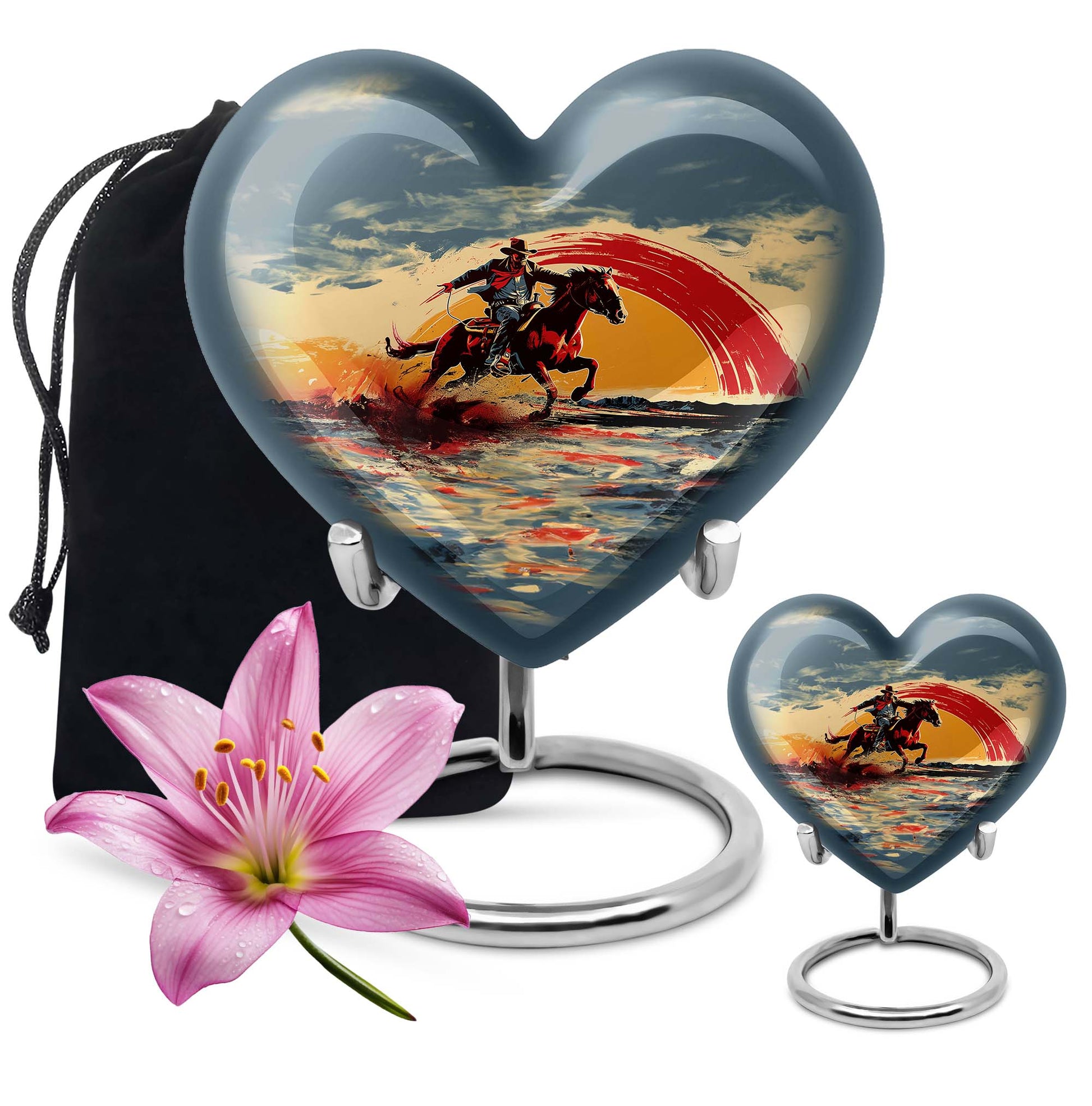 Cowboy Theme Large Urn With 1 Keepsake Urn