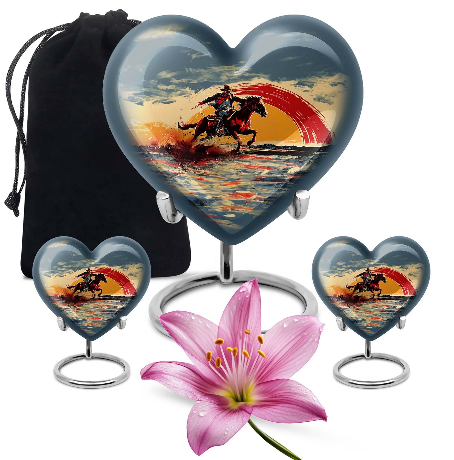Cowboy Theme Large Urn With 2 Keepsake Urn