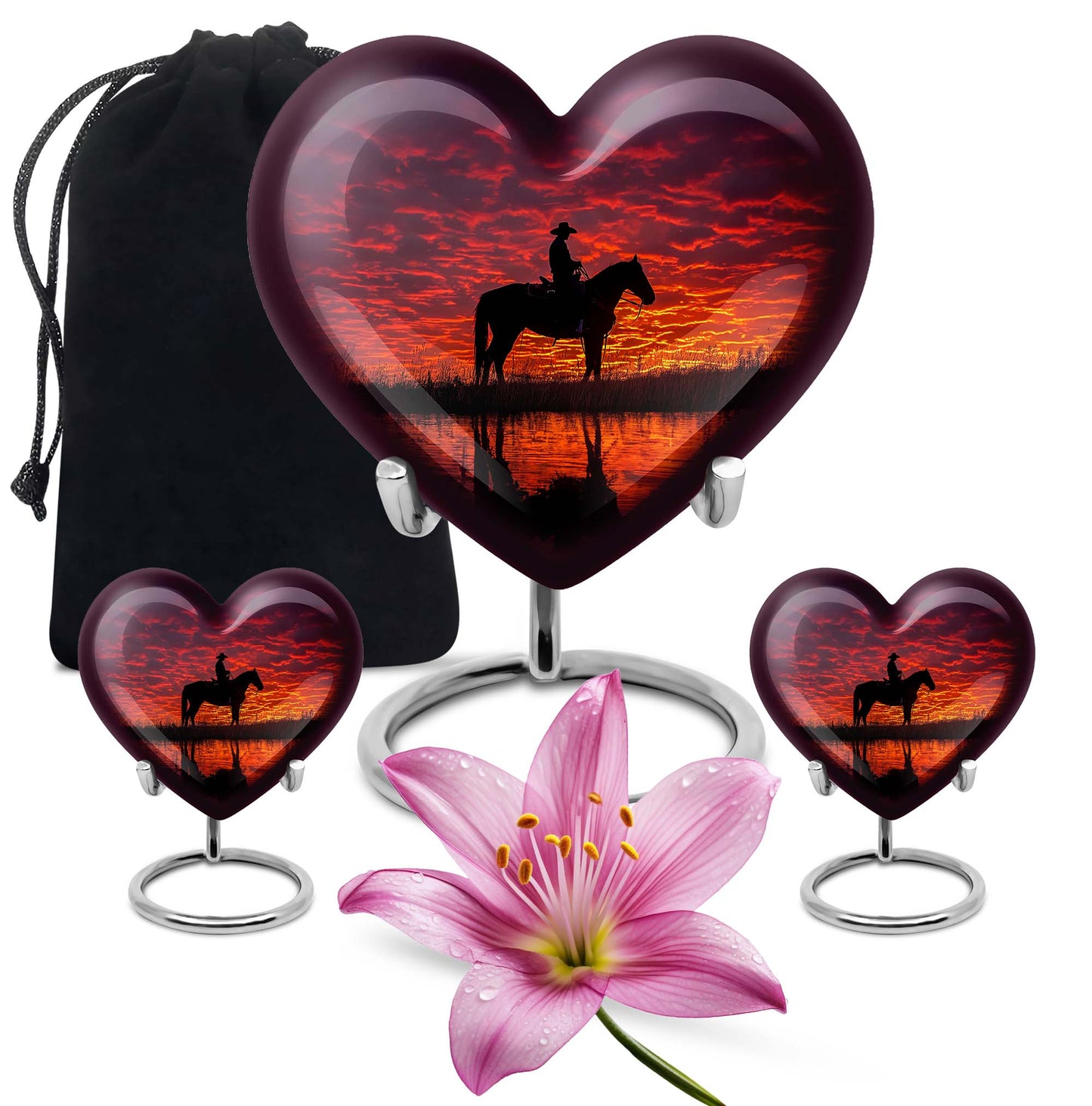 Cowboy Theme Large Urn With 2 Keepsake Urn