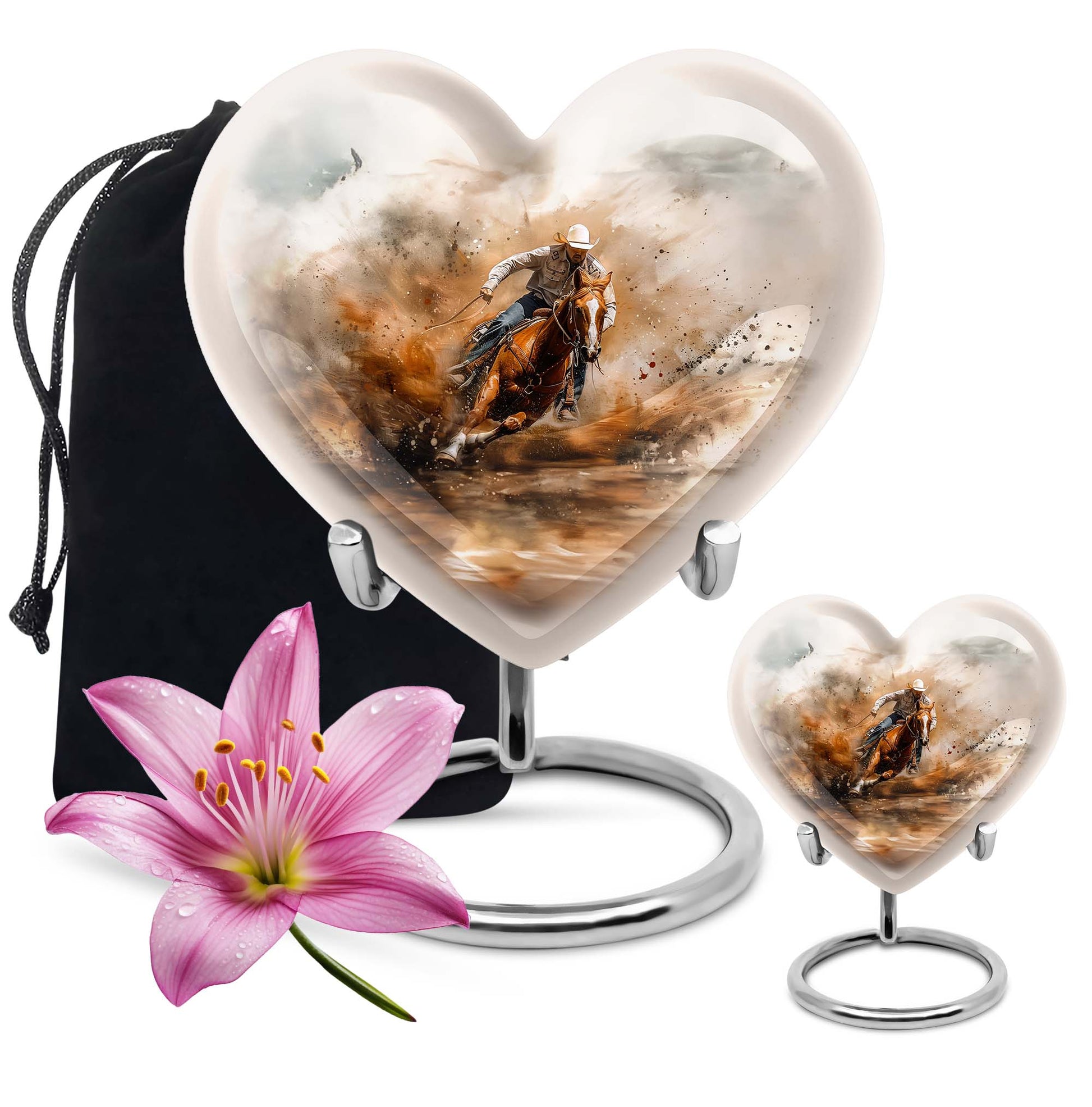 Cowboy Theme Large Urn With 1 Keepsake Urn