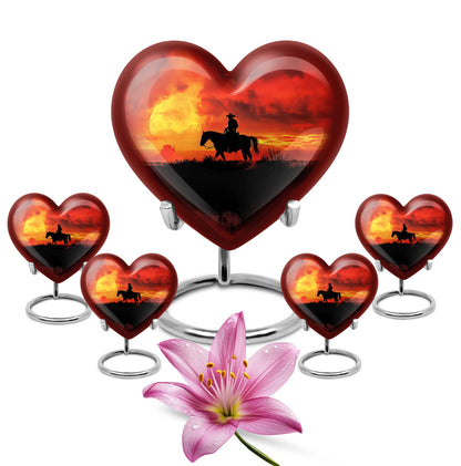Cowboy Theme Large Urn With 4 Keepsake Urn