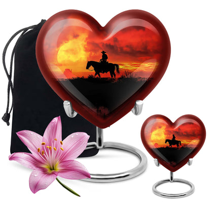 Cowboy Theme Large Urn With 1 Keepsake Urn