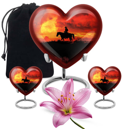 Cowboy Theme Large Urn With 2 Keepsake Urn