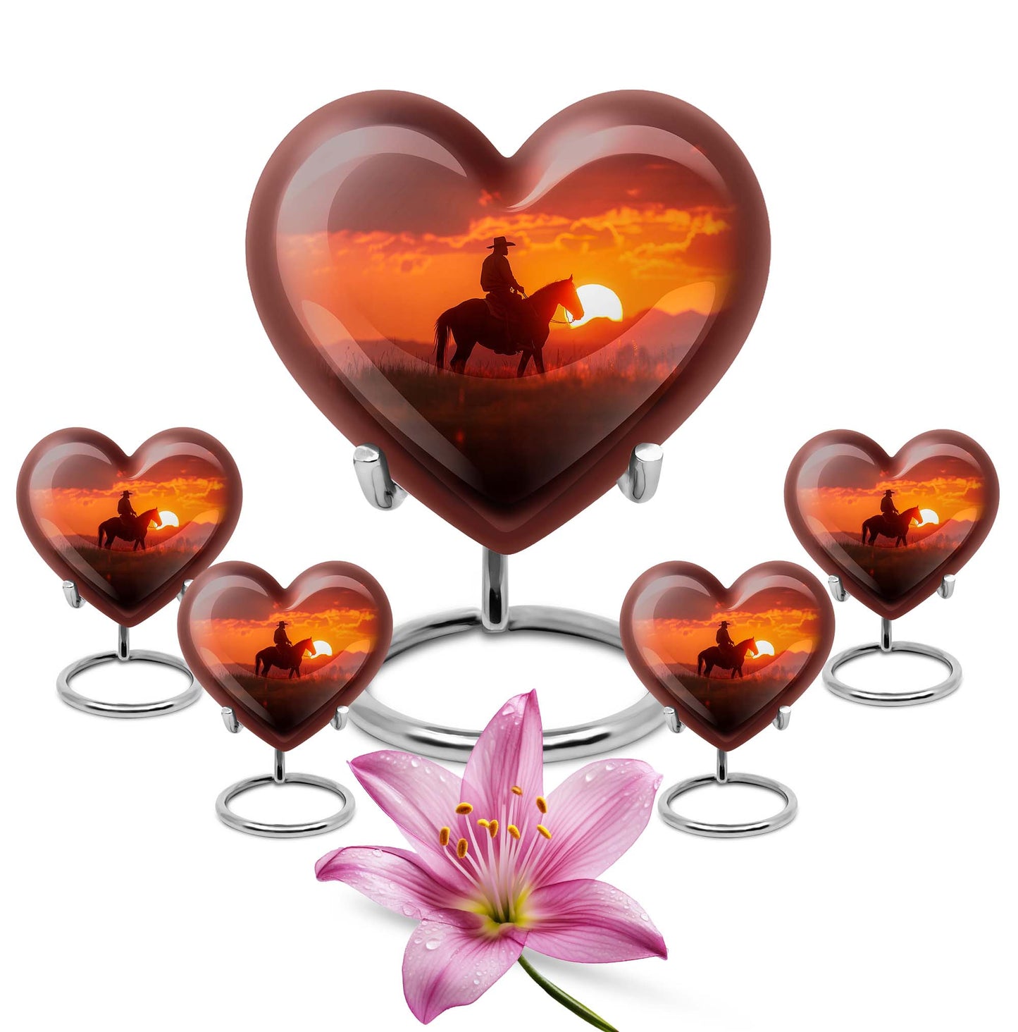 Cowboy Theme Large Urn With 4 Keepsake Urn