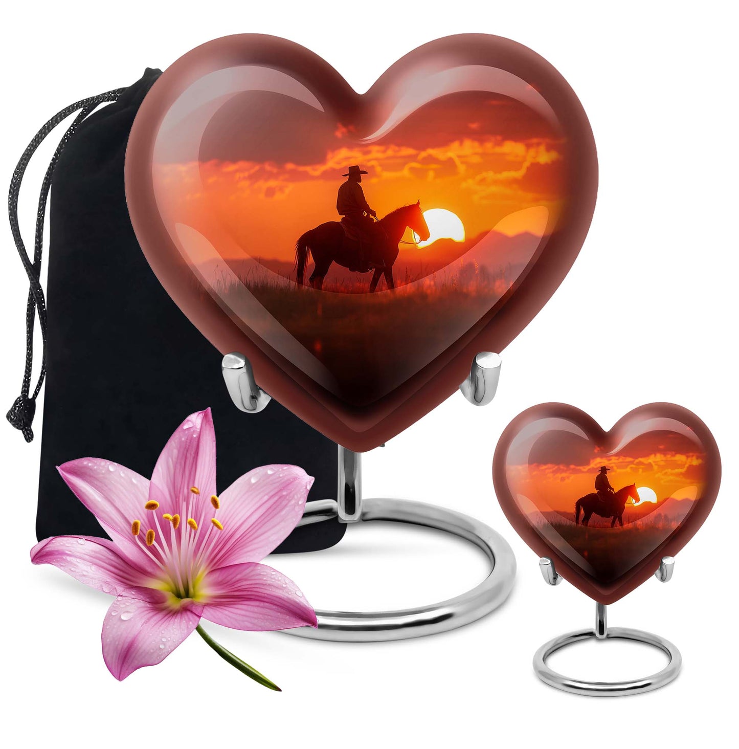 Cowboy Theme Large Urn With 1 Keepsake Urn