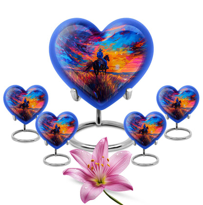 Cowboy Theme Large Urn With 4 Keepsake Urn