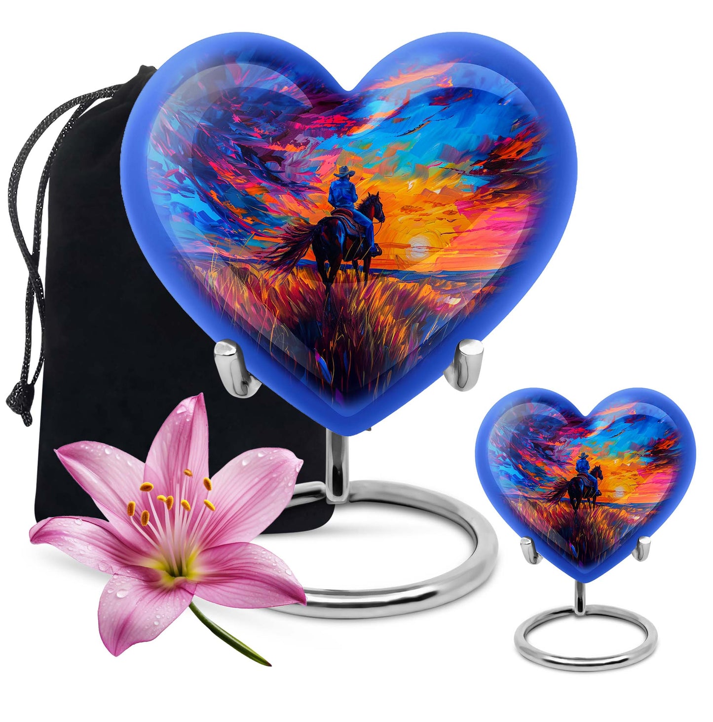 Cowboy Theme Large Urn With 1 Keepsake Urn
