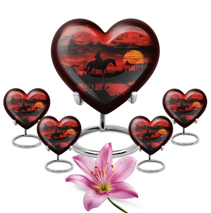 Cowboy Theme Large Urn With 4 Keepsake Urn