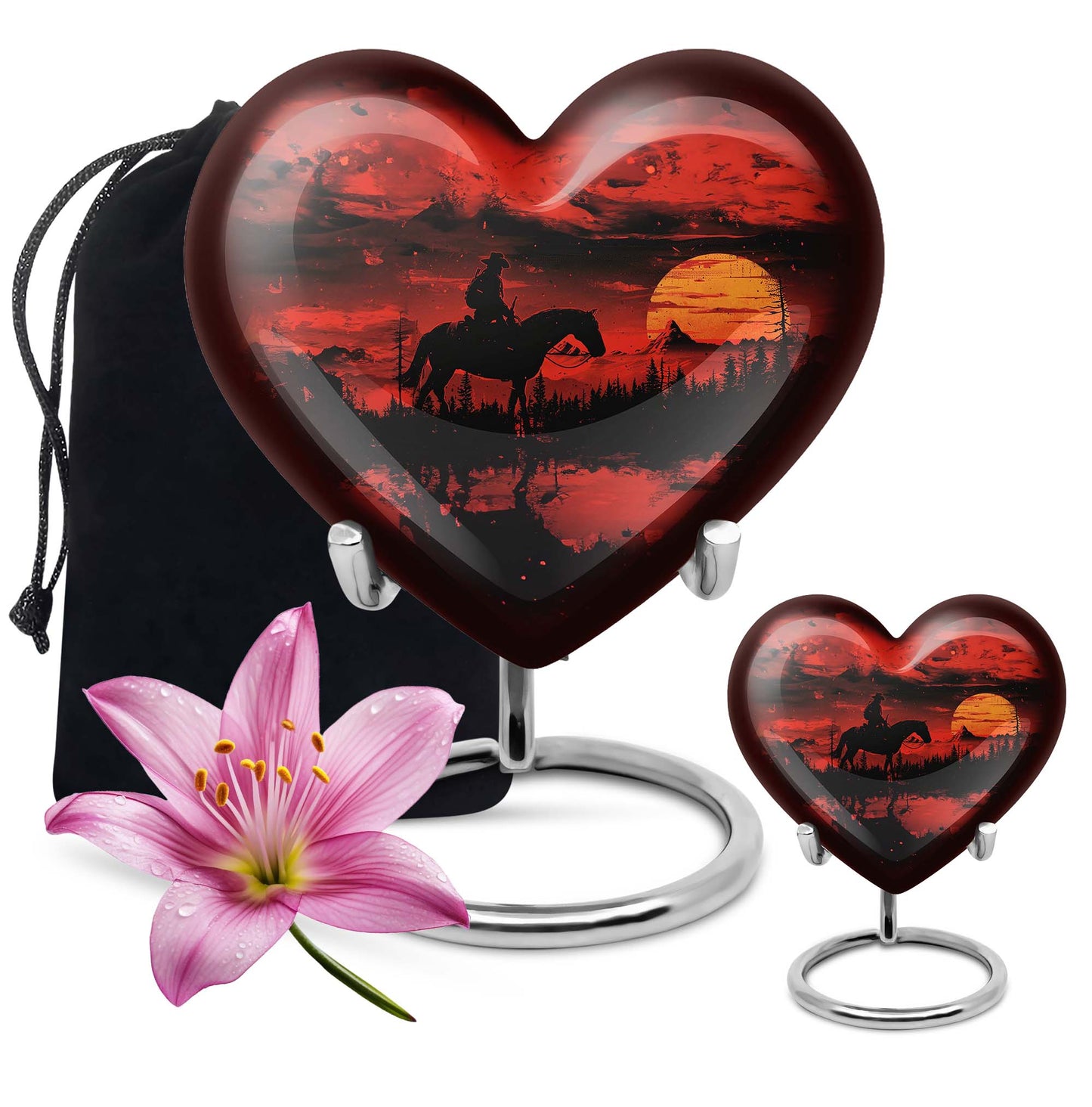 Cowboy Theme Large Urn With 1 Keepsake Urn
