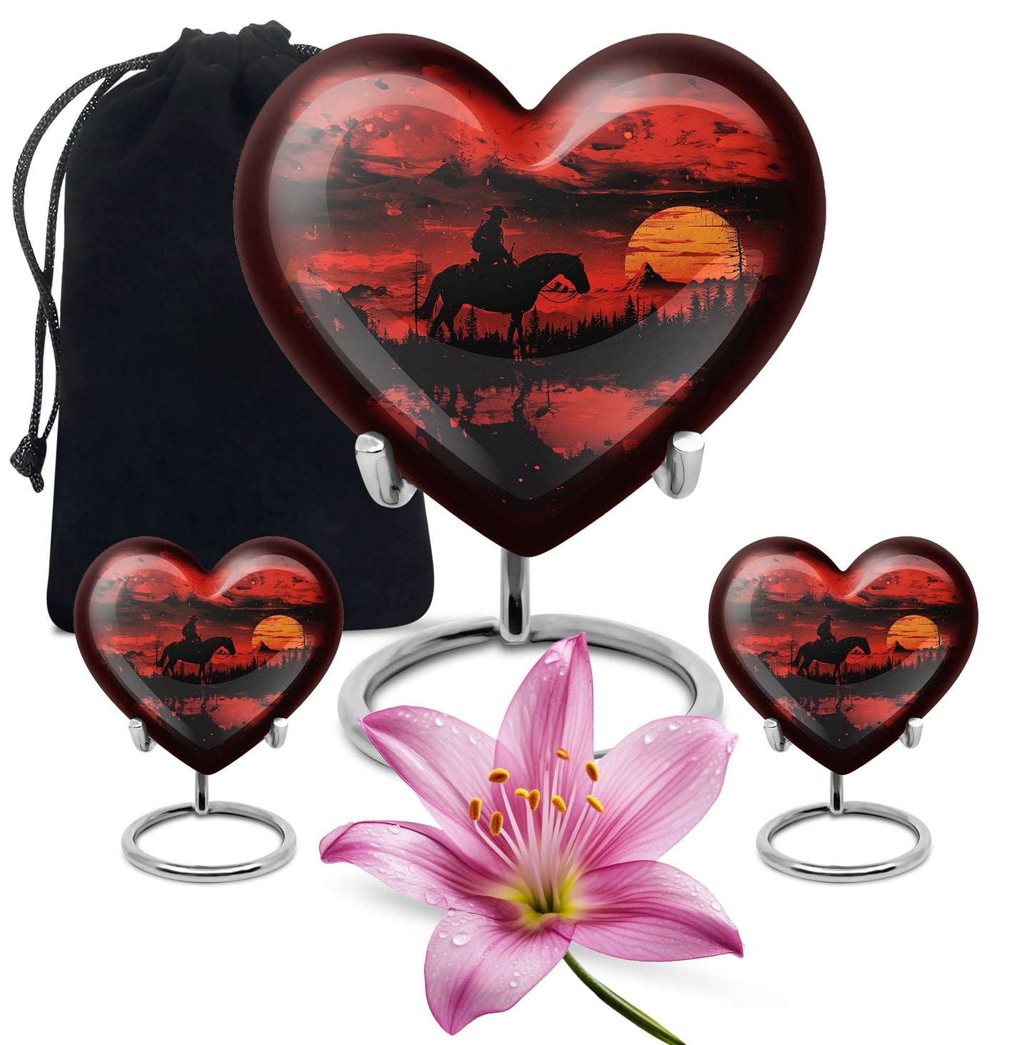 Cowboy Theme Large Urn With 2 Keepsake Urn