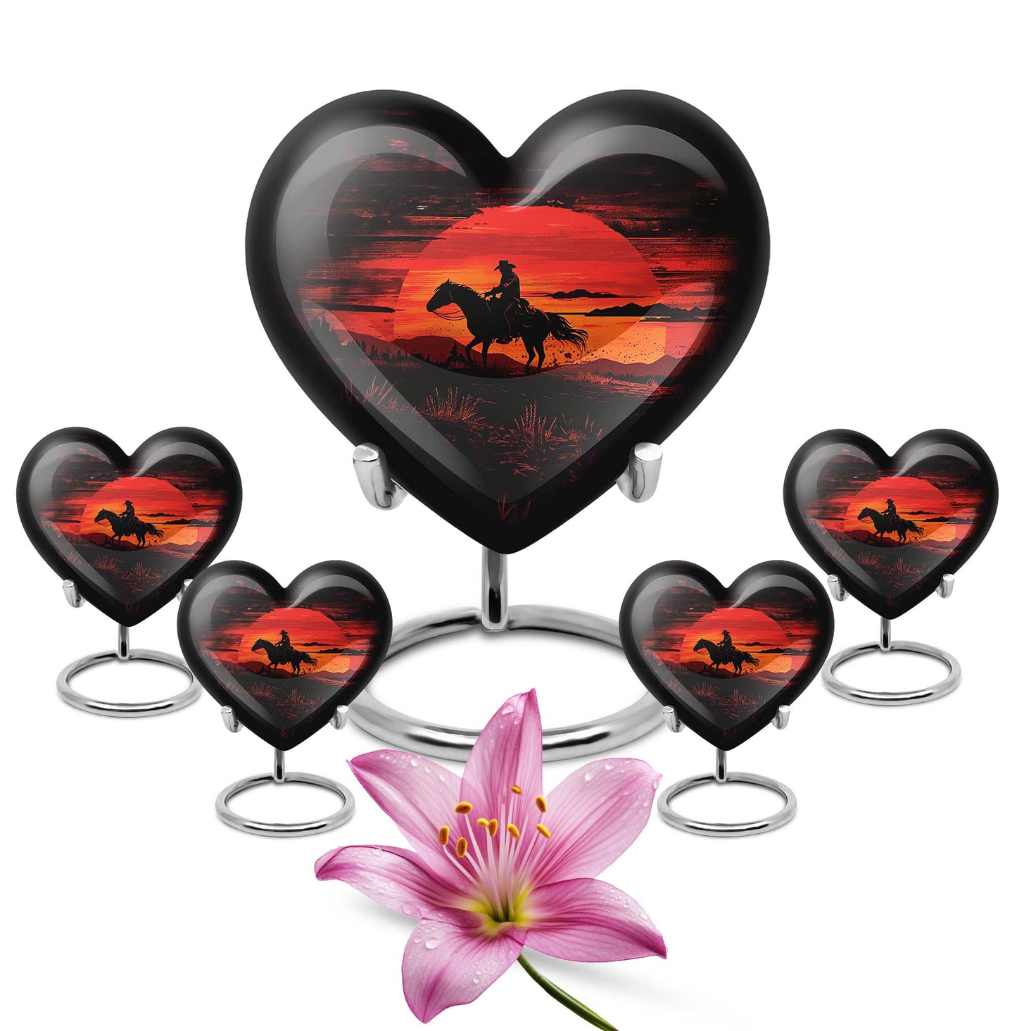 Cowboy Theme Large Urn With 4 Keepsake Urn
