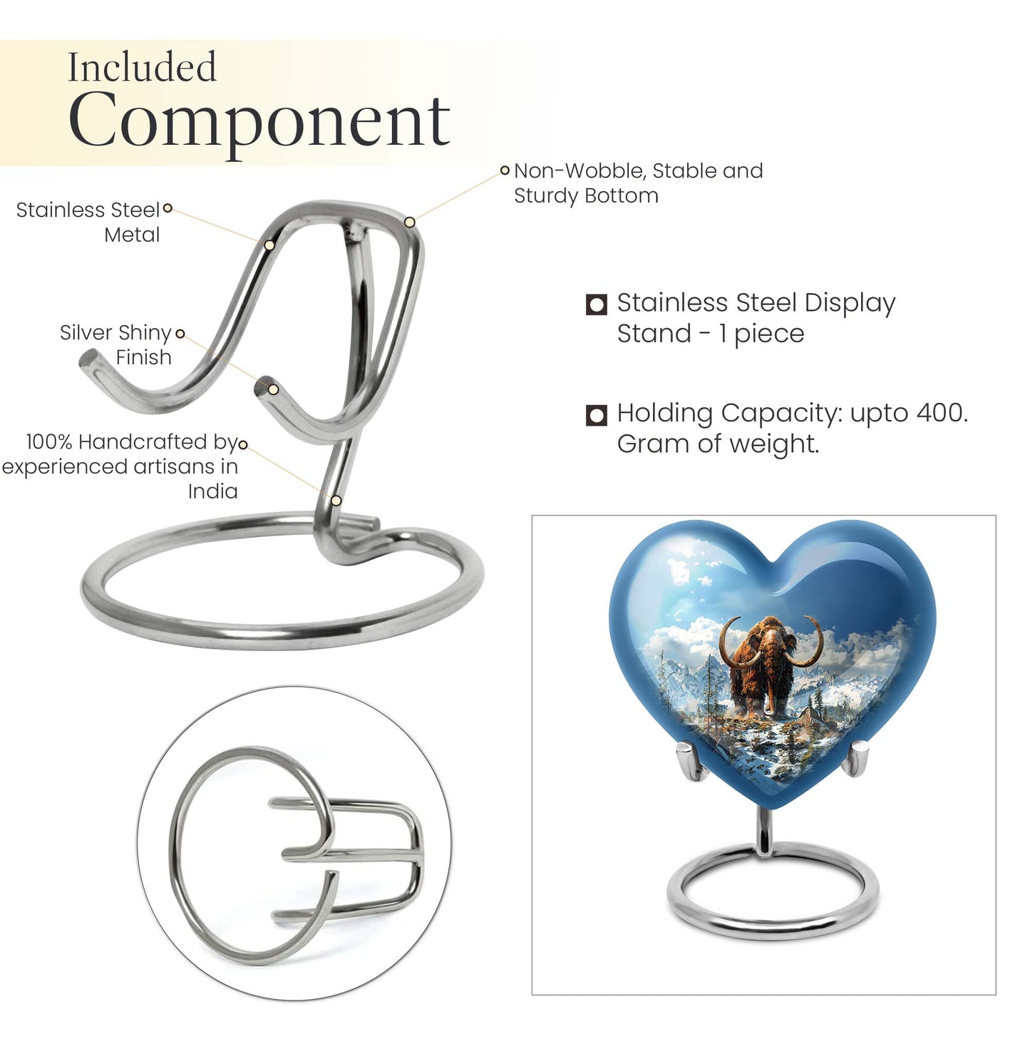 Heart-shaped 10-inch mammoth urn featuring 