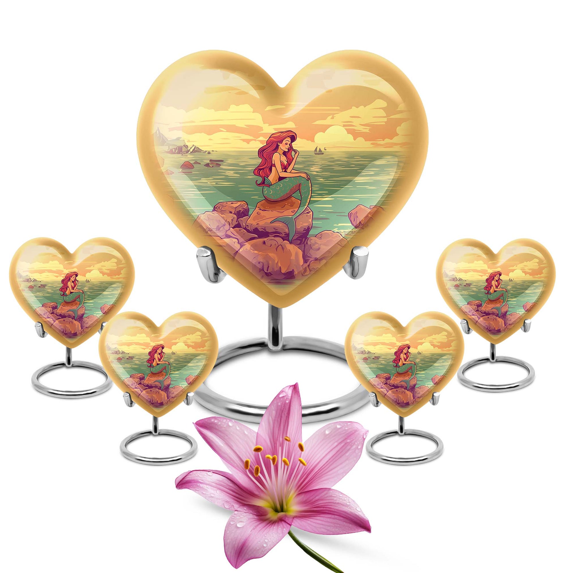 Mermaid Theme Large Urn With 4 Keepsake Urn